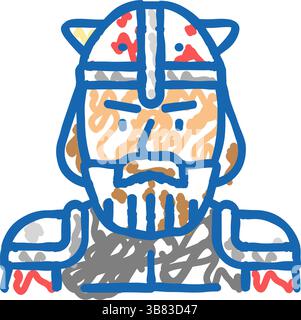 Soldat wikinger mittelalterliche Ikone Doodle Illustration Stock Vektor