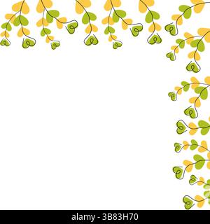 Freihand-Herz formt Zweige an herzförmigen Punkten grün und gelb Eckrahmen Kopierraum Vorlage. Thematische Karten, Poster oder Web-Werbebanner, Broschüren, Preise, Etiketten, Einladung Stock Vektor
