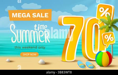 Sommerangebot 70 %, Flyer-Sparsaison. Vektor Stock Vektor