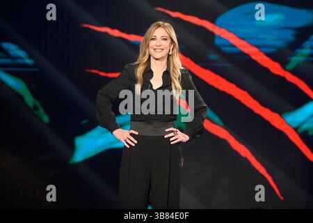 12. Oktober 2023, Rom, Italien: Francesca Fagnani besucht die vierte Folge der Rai-fernsehsendung Belve in Fabrizio Frizzi Studios. (Kreditbild: © Mario Cartelli/SOPA Images via ZUMA Press Wire) Stockfoto