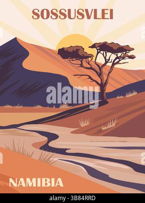 Poster zum Reiseziel Namibias im Retro-Stil Stock Vektor