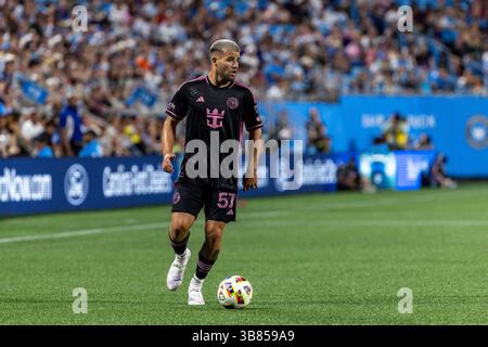 3. Juli 2024, Charlotte, North Carolina, USA: 3. Juli, 2024, Charlotte, North Carolina, USA: Inter-Miami-Verteidiger Marcelo Weigandt (57). Inter Miami CF besiegt Charlotte FC mit 2:1 im Bank of America Stadium in Charlotte, North Carolina. (Bild: © Jason Walle/ZUMA Press Wire) Stockfoto