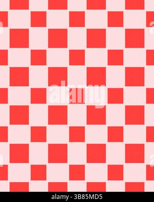 Leuchtend rote Quadrate in einem karierten Muster vor einem hellrosa Hintergrund sorgen für eine attraktive Optik bei verschiedenen Designprojekten. Stockfoto