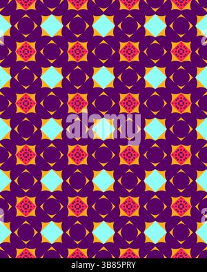 Das komplexe geometrische Design mit wiederholten Sternformen in hellen Farben sorgt für ein dynamisches und auffälliges Muster. Stockfoto