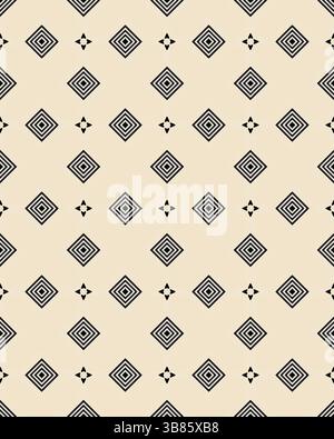 Dieses Design verfügt über ein einzigartiges geometrisches Muster mit kräftigen schwarzen Formen auf einer weichen beigefarbenen Oberfläche, die einen auffälligen visuellen Kontrast erzeugt. Stockfoto