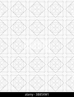 Ein nahtloses geometrisches Muster mit ineinandergreifenden Achtecken und Quadraten in einem monochromen Farbschema. Das Design ist kompliziert und symmetrisch, kreativ Stockfoto