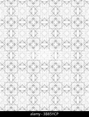 Das detaillierte geometrische Muster verfügt über miteinander verbundene Achtecke und Linien, wodurch ein harmonisches und symmetrisches Design entsteht, das für Hintergründe geeignet ist. Stockfoto