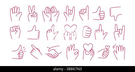 Hand gezeichneter Kritzelvektor Set mit 20 Handgesten Stock Vektor