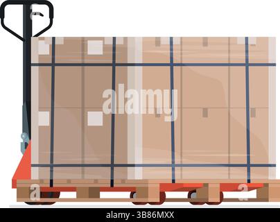 Palettenhubwagen beladen mit Kartons, Lager- und Logistikkonzept, isoliert Stock Vektor