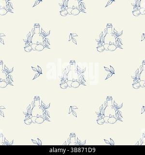 Nahtloses Vektormuster mit Flasche und Zitrone Stock Vektor