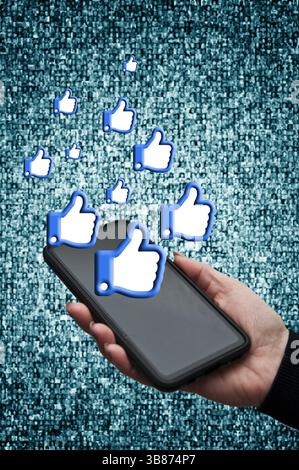 Daumenaufdruck-Konzept für Social-Media-ähnliche Inhalte und das Teilen von Inhalten Stockfoto