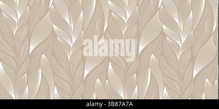 Luxuriöses nahtloses Blattmuster. Wiederkehrendes goldenes Ornament mit Blättern und Pflanzenzweigen und glänzenden Linien. Elegantes Designelement für Tapeten. Abstrakt Stock Vektor