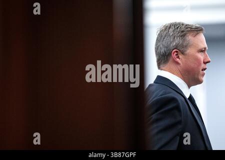Washington, Usa. Mai 2025. Daniel Driscoll, US-Armeeminister, sieht sich vor einer Anhörung des Unterausschusses für Mittelbindungen zur Verteidigungsaufsicht im US-Kapitol in Washington, DC am Mittwoch, den 7. Mai 2025, vor. Foto: Bonnie Cash/UPI Credit: UPI/Alamy Live News Stockfoto