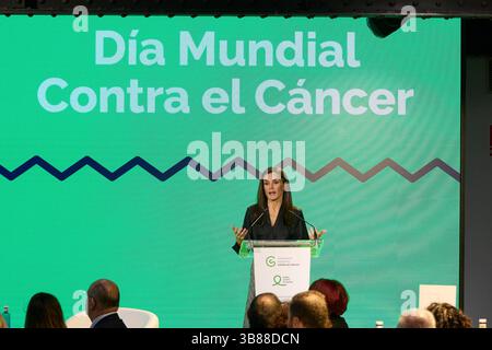 Februar 2024, Madrid, Spanien: KÖNIGIN LETIZIA von Spanien nimmt an einer Veranstaltung zum Weltkrebstag im La Salle by Eneldo Space Teil (Foto: © Mike Chicorro/ZUMA Press Wire) Stockfoto