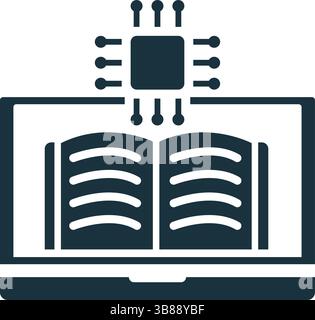 Öffnen Sie ein digitales Buch auf einem Laptop-Bildschirm mit einem Mikrochip, das Online-Unterricht und E-Learning symbolisiert Stock Vektor
