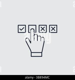 Konturvektor-Symbol Hand Aktivieren eines Kontrollkästchens unter Häkchen und Kreuzmarken Stock Vektor