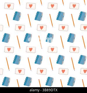 Nahtloses Notizbuch und Bleistift. Stock Vektor
