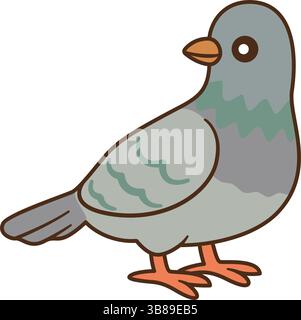 Lustige Graue Taube. Handgezeichnetes, flaches Design, Taubenvogel. Für Kinderbücher, Story Illustrationen, Grußkarten, Aufkleber, T-Shirts, Becher und Plakate Karikaturstadt ​​bird. Vektorabbildung Stock Vektor