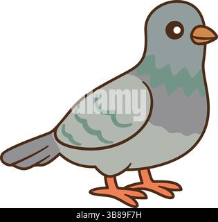 Lustige Graue Taube. Handgezeichnetes, flaches Design, Taubenvogel. Für Kinderbücher, Story Illustrationen, Grußkarten, Aufkleber, T-Shirts, Becher und Plakate Karikaturstadt ​​bird. Vektorabbildung Stock Vektor
