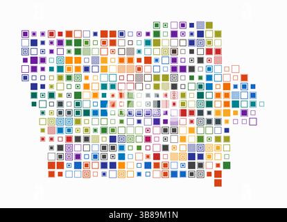 Iowa, Form des Staates, gebaut aus farbigen Zellen. Digitale Karte von Iowa auf weißem Hintergrund. Große quadratische Blöcke. Stock Vektor