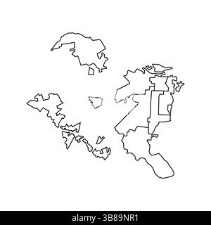 Stadt Savannah, Georgia, Vereinigte Staaten von Amerika Kartenhintergrund mit Bezirken. Karte der Vereinigten Staaten von Amerika isoliert auf weißem Hintergrund. Stock Vektor