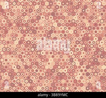 Hintergrund der geometrischen Vorlage. Fettgedruckte, abgerundete, gestapelte Hexagon-Zellen. Rote Farbtöne. Sechskantformen. Tileable-Muster. Nahtlose Vektordarstellung. Stock Vektor