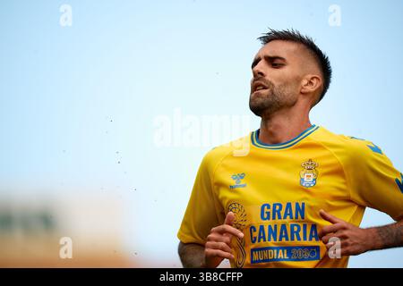 22. Oktober 2023: Pejino von UD Las Palmas in Aktion während der spanischen Liga La Liga EA Sports, Fußballspiel zwischen UD Las Palmas und Rayo Vallecano am 22. Oktober 2023 in Las Palmas de Gran Canaria. (Foto: © Gabriel Jimenez Lorenzo/AFP7 via ZUMA Press Wire) Stockfoto