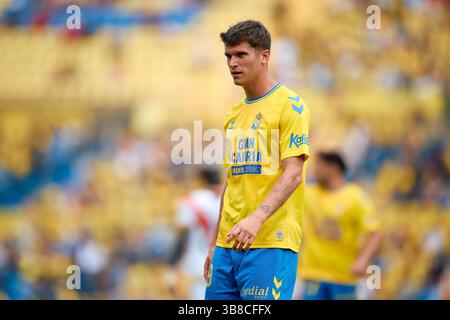 22. Oktober 2023: Marc Cardona von UD Las Palmas in Aktion während der spanischen Liga La Liga EA Sports, Fußballspiel zwischen UD Las Palmas und Rayo Vallecano am 22. Oktober 2023 in Las Palmas de Gran Canaria. (Foto: © Gabriel Jimenez Lorenzo/AFP7 via ZUMA Press Wire) Stockfoto
