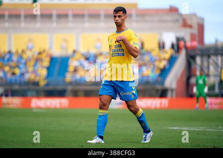 22. Oktober 2023: Enzo Loiodice von UD Las Palmas in Aktion während der spanischen Liga La Liga EA Sports, Fußballspiel zwischen UD Las Palmas und Rayo Vallecano am 22. Oktober 2023 in Las Palmas de Gran Canaria, Spanien. (Foto: © Gabriel Jimenez Lorenzo/AFP7 via ZUMA Press Wire) Stockfoto