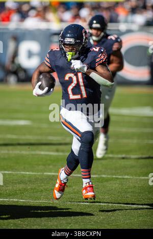 22. Oktober 2023: Chicago trägt #21 D’Onta Foreman in Aktion während eines Spiels gegen die Las Vegas Raiders in Chicago, Illinois. Mike Wulf/CSM (Kreditbild: Stockfoto