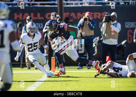 22. Oktober 2023: Chicago trägt #21 D’Onta Foreman in Aktion während eines Spiels gegen die Las Vegas Raiders in Chicago, Illinois. Mike Wulf/CSM (Kreditbild: Stockfoto