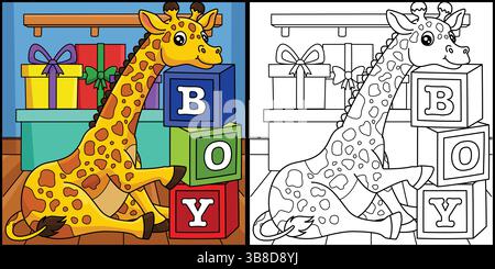 Baby-Dusche-Baby-Giraffe-Junge-Illustration Stock Vektor