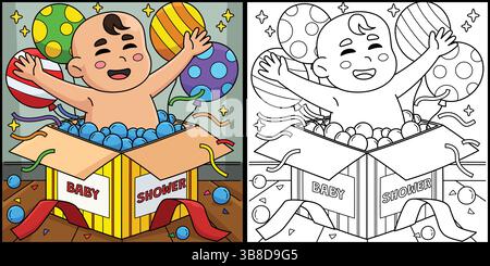 Baby Dusche Überraschung Box Färbung Illustration Stock Vektor