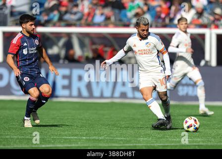 März 2024; Foxborough, MA, USA; FC Cincinnati Mittelfeldspieler Luciano Acosta (10) im MLS-Spiel zwischen FC Cincinnati und New England Revolution. Anthony Nesmith/CSM (Kreditbild: Stockfoto