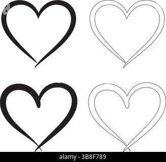 Minimalistisches Herz-Clipart-Set – Love Symbol Collection in Schwarz und weiß Stock Vektor