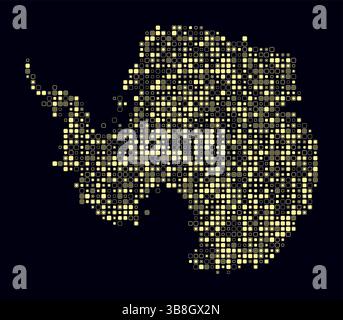 Antarktis, Gestalt des Kontinents aus farbigen Zellen. Digitale Karte der Antarktis auf dunklem Hintergrund. Kleine abgerundete quadratische Blöcke. Stock Vektor