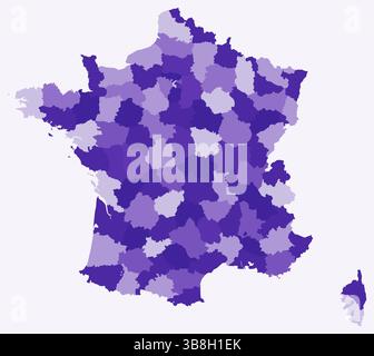 Karte von Frankreich mit Regionen. Nur eine einfache Ländergrenzkarte mit regionaler Aufteilung. Dunkelviolett. Stock Vektor