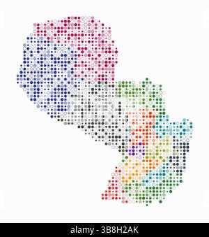 Paraguay, die Form des Landes, gebaut aus farbigen Zellen. Digitale Karte von Paraguay auf weißem Hintergrund. Kleine Kreisblöcke. Stock Vektor