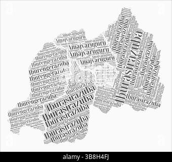 Textformatbereiche Ruanda. Länderregion nennt Wortwolken in ruandischer Sprache. Darstellung des Trendvektors. Stock Vektor