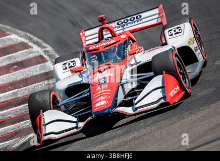 22. Juni 2024 Monterey, CA, USA Team Penske Fahrer Scott McLaughlin aus Neuseeland(3) stürzte während des Firestone Grand Prix von Monterey IndyCar Practice 2 auf dem WeatherTech Raceway Laguna Seca Monterey, CA Thurman James / CSM (Credit Image: © Thurman James/CSM via ZUMA Press Wire) Stockfoto