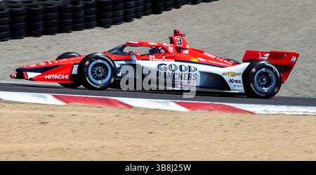 22. Juni 2024 Monterey, CA, USA Team Penske Fahrer Scott McLaughlinof New Zealand(3)kommt während des Firestone Grand Prix von Monterey IndyCar Practice 2 auf dem WeatherTech Raceway Laguna Seca Monterey, CA Thurman James / CSM (Credit Image: © Thurman James/CSM via ZUMA Press Wire) Stockfoto