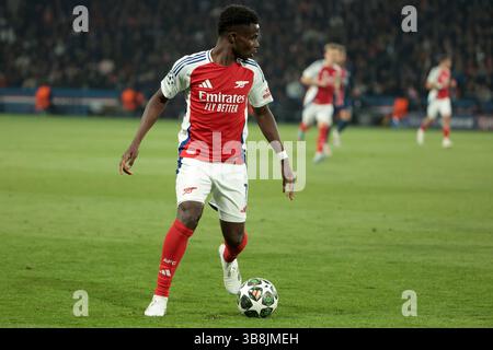 Paris, Frankreich. Mai 2025. Bukayo Saka von Arsenal während der UEFA Champions League, Halbfinale, 2. Leg-Fußballspiel zwischen Paris Saint-Germain und Arsenal FC am 7. Mai 2025 im Parc des Princes Stadion in Paris, Frankreich - Foto Jean Catuffe/DPPI Credit: DPPI Media/Alamy Live News Stockfoto