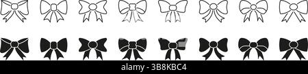 Set Mit Bindeband Und Durchgehendem Symbol. Kollektion Mit Dekorativem Band Und Bowknot Outline Und Silhouette Symbol. Modeaccessoires, Geschenkverpackungen Und Stock Vektor