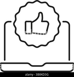 Laptop Mit Symbol „Daumen Nach Oben“. Symbol Für Online-Genehmigung, Positives Feedback Und Umrissdarstellung Für Digitale Unterstützung. Engagement In Sozialen Medien. Bearbeitbar Stock Vektor