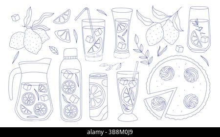 Gestalten Sie den hellen Limonadensaft in verschiedenen Gläsern Stock Vektor