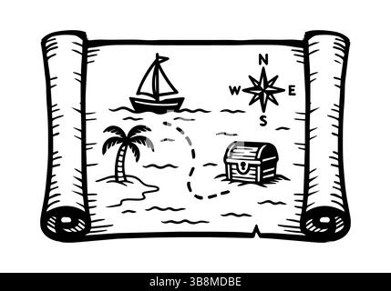 Treasure Island Karte. Doodle-STYLE. Vektorhandzeichnung Stock Vektor