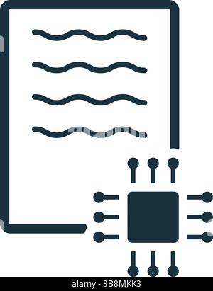 Microchip ist mit digitalen Dokumenten verbunden und symbolisiert die automatisierte Informationsverarbeitung, Datenanalyse und den technologischen Fortschritt bei der Dokumentverwaltung Stock Vektor