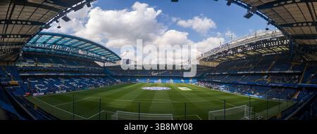 Panoramablick auf die Stamford Bridge, Heimstadion des Chelsea FC in London, Großbritannien Stockfoto