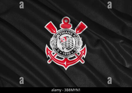 Pringsewu, Lampung, 08. Mai 2025; brasilianisches Fußballclub Corinthians Logo mit Wellenstruktur. 3D-Abbildung Stockfoto