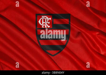 Pringsewu, Lampung, 08. Mai 2025; Flamengo-Logo der brasilianischen Liga mit Wellenstruktur. 3D-Abbildung Stockfoto